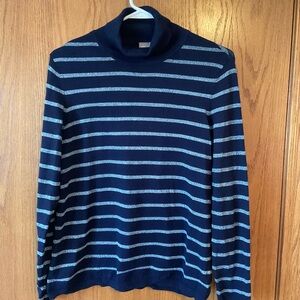 Chicos Navy with Silver Stripes Turtleneck Size 1 Medium